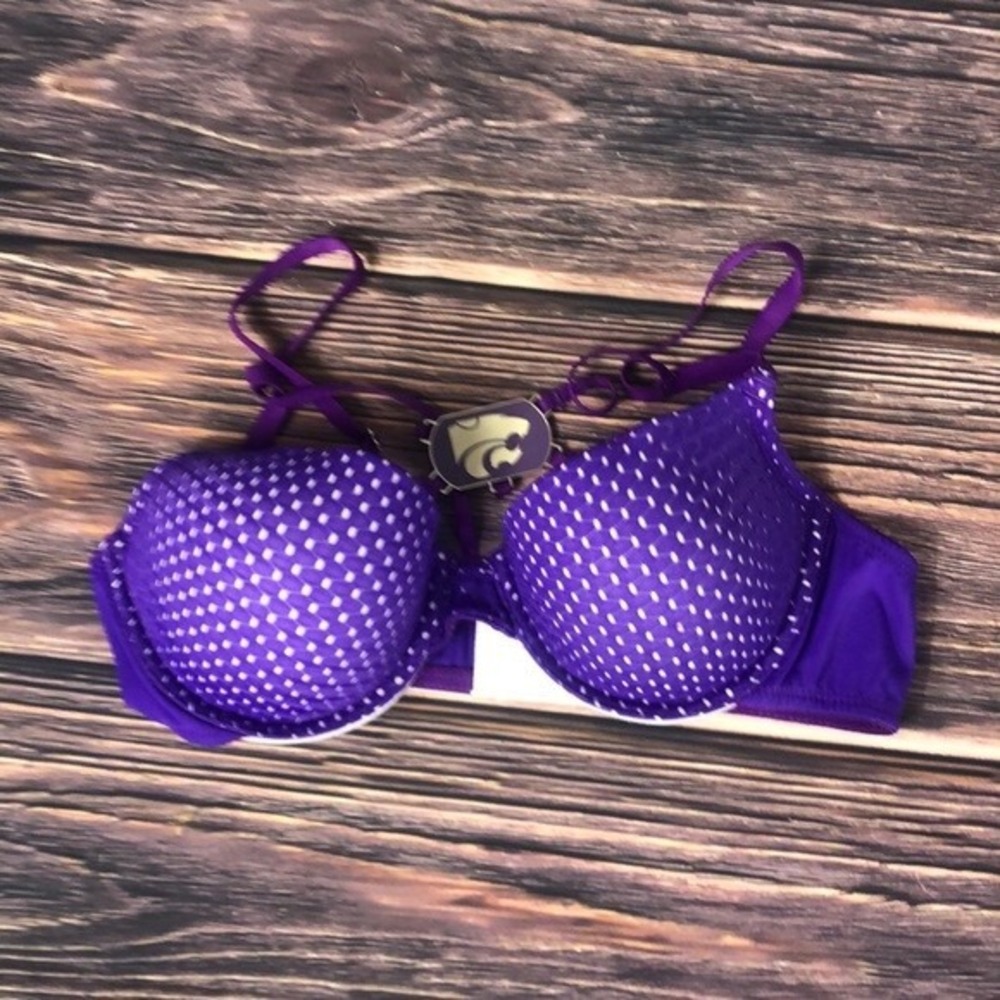NUYU Kansas State University Wildcats KSU‎ Purple White Mesh Bra NEW Womens 34A